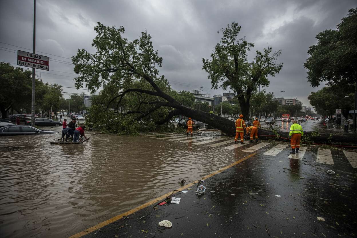 Lluvias dejan árboles caídos y encharcamientos en CDMX