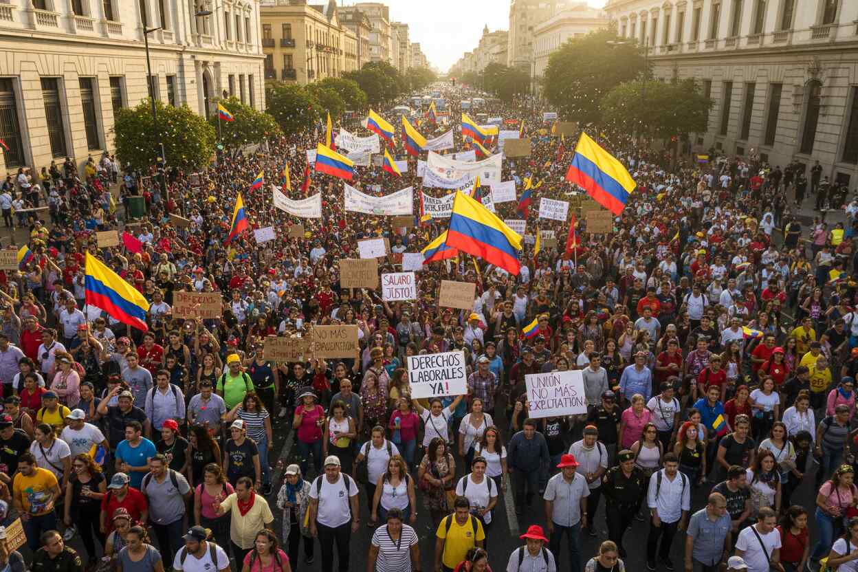 Miles marchan en Bogotá por el Día Internacional del Trabajo