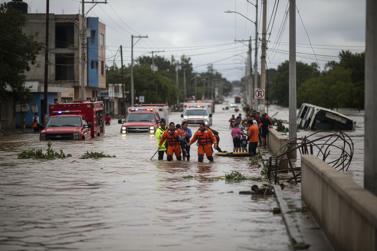 Rescatan personas y vehículos por lluvias intensas en Apizaco