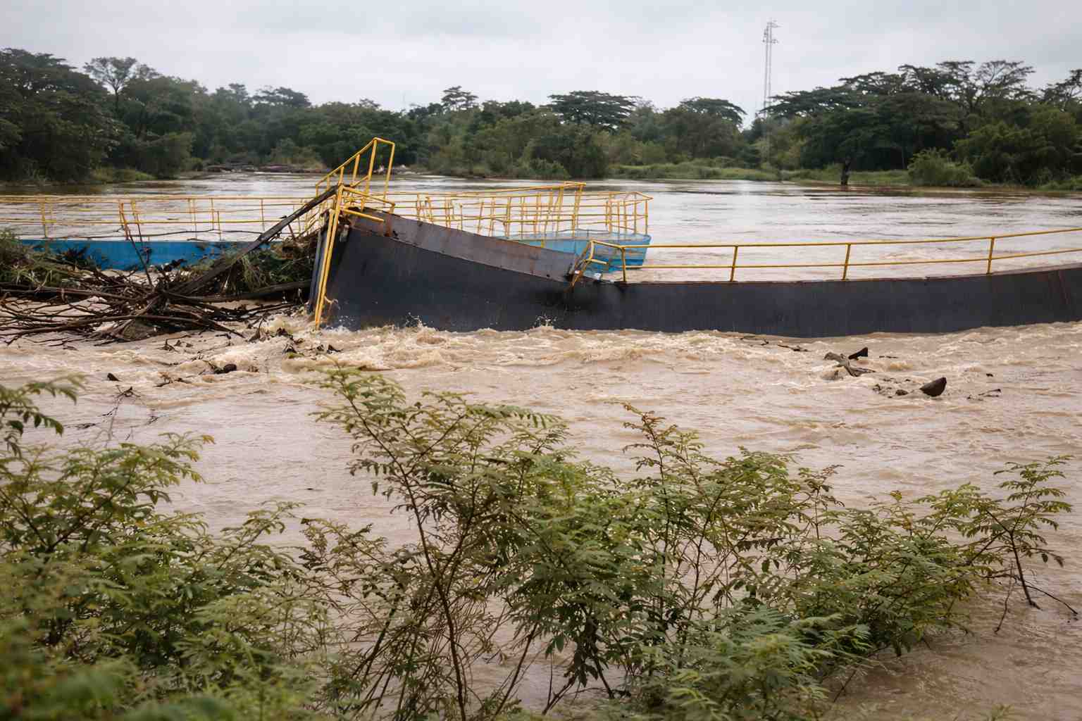 Río Sinú arrasa un muelle en Tierralta, Colombia por lluvias