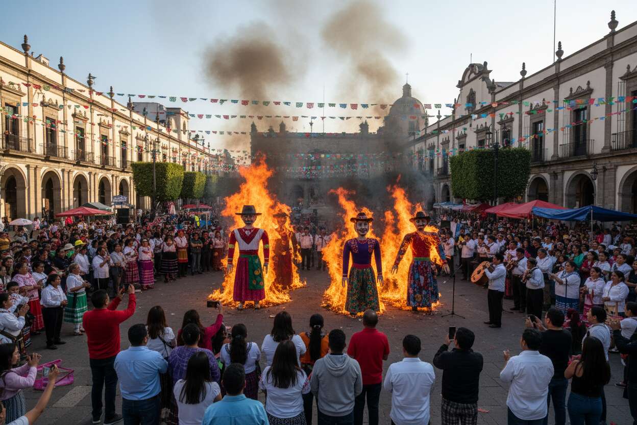 Judas de Trump y Epstein arden en quema tradicional de Puebla