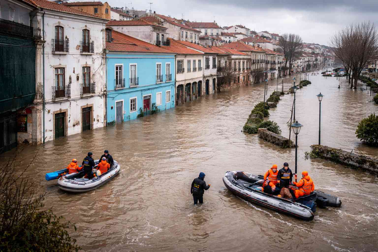 Emergencia en Portugal: lluvias extremas provocan desbordamiento del río Sado y graves inundaciones