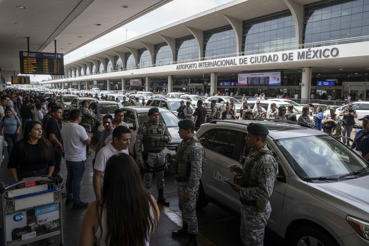 Guardia Nacional intensifica operativos contra Uber y DiDi en AICM previo al Mundial