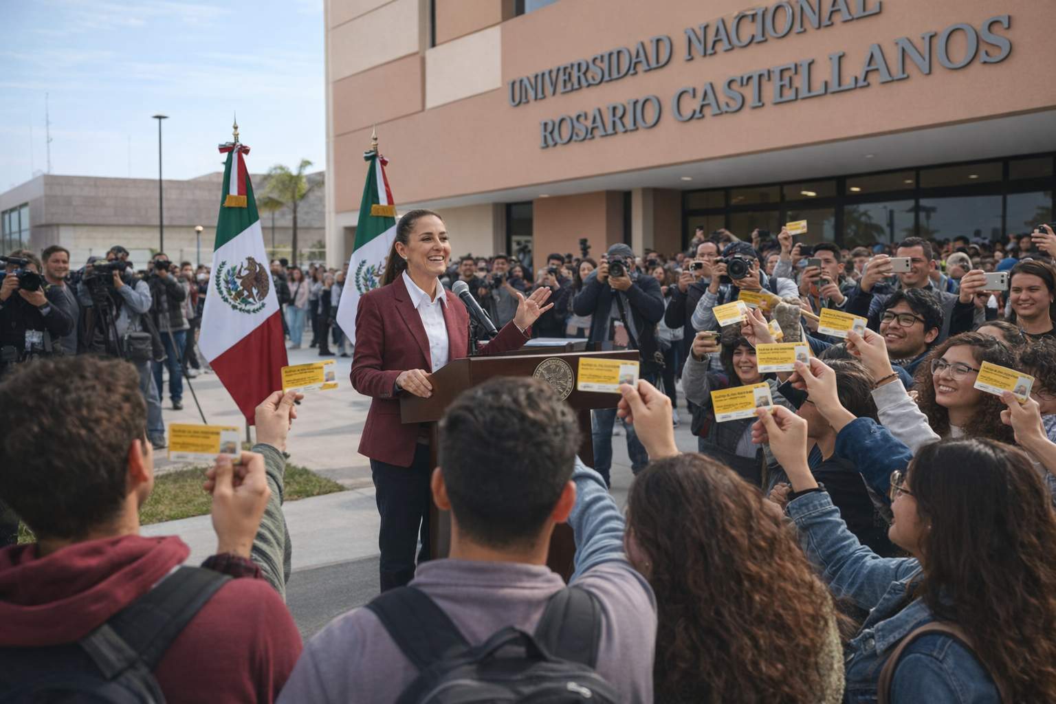 Sheinbaum otorga beca de transporte para todos los alumnos de la UNRC: apoyo alcanzará a 80 mil estudiantes