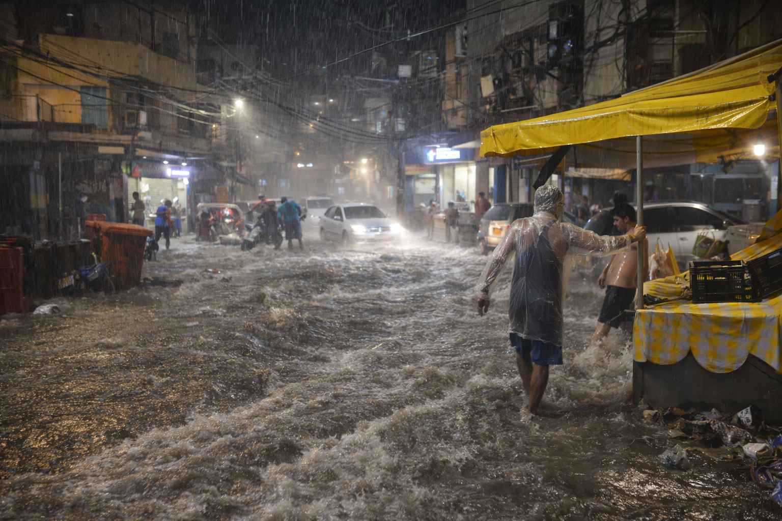 Fuertes inundaciones convierten calles de la favela Rocinha en ríos en Río de Janeiro