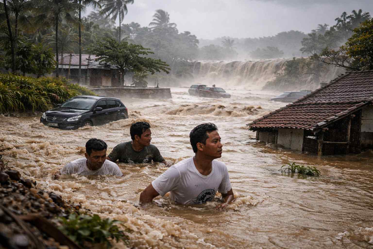 Inundaciones hoy en Indonesia: ríos desbordados cubren casas hasta los techos en Java