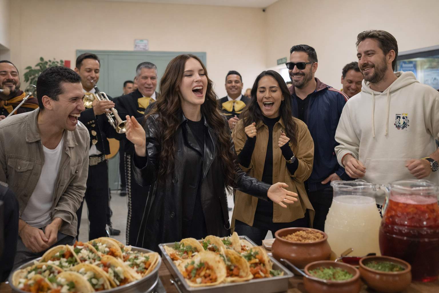 Belinda arma fiesta mexicana en España: llevó tacos y mariachi al set de Carlota