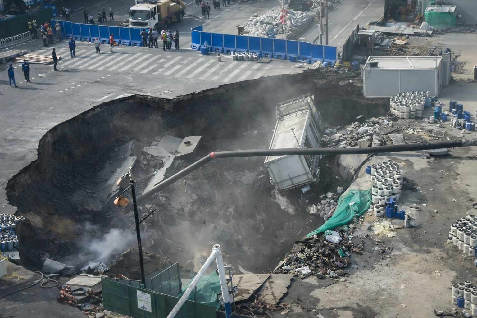 Gigantesco socavón se abre en Shanghái y colapsa una avenida en segundos