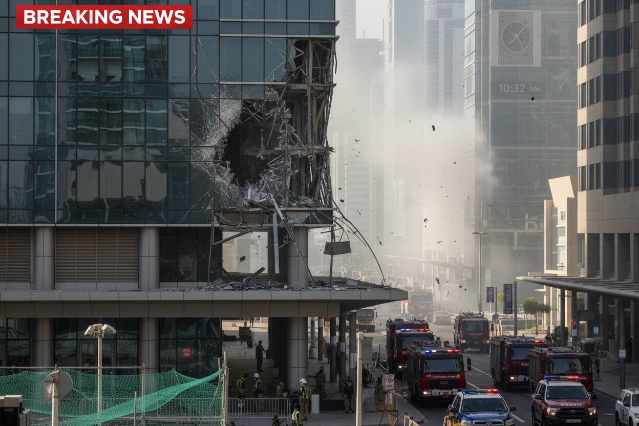 Dron iraní derribado cerca del Centro Financiero de Dubái causa incendio menor