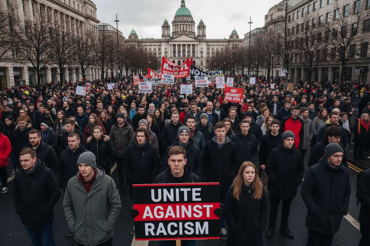 Miles marchan en Belfast contra el racismo tras violentos ataques a inmigrantes