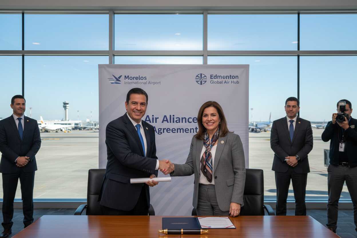 Alianza aérea entre Cuernavaca y Edmonton impulsa exportaciones de Morelos a Canadá.