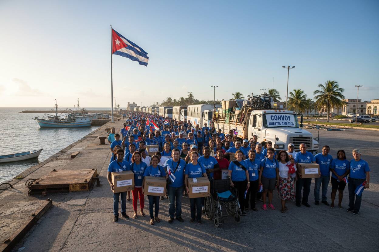 Convoy Nuestra América llega a Cuba con ayuda médica y paneles solares