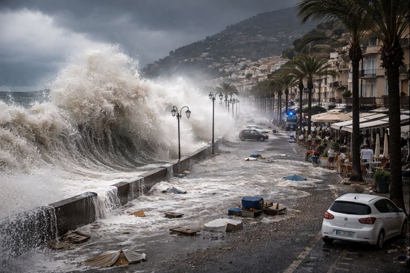 Oleaje extremo golpea Sicilia por la borrasca Harry: inundaciones y daños