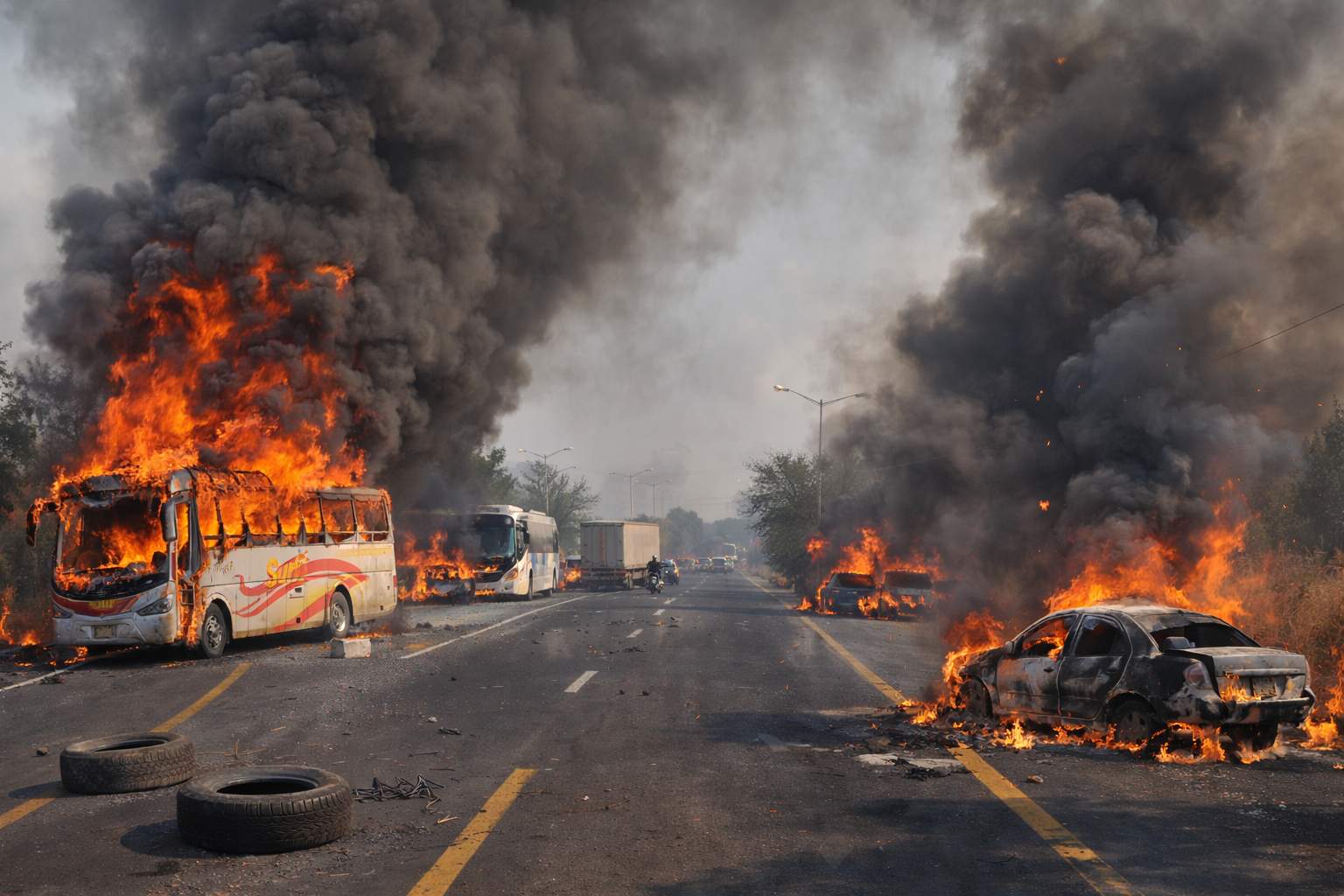 Narcobloqueos sacuden 4 estados: queman vehículos tras operativo federal en Tapalpa