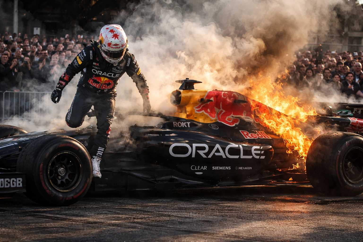 Auto de F1 de Yuki Tsunoda se incendia en show de Red Bull en San Francisco