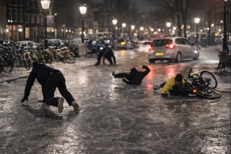 Ámsterdam se congela: frío extremo convierte las calles en pistas de hielo