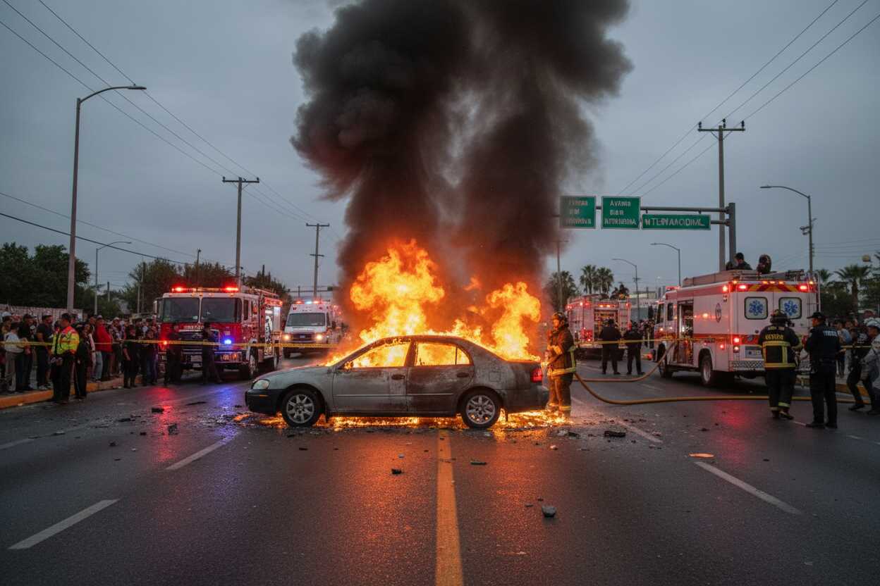 Incendio de vehículo bloquea Avenida Internacional en Tijuana