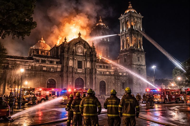 Incendio en la Catedral de Puebla alerta sobre riesgos al patrimonio histórico