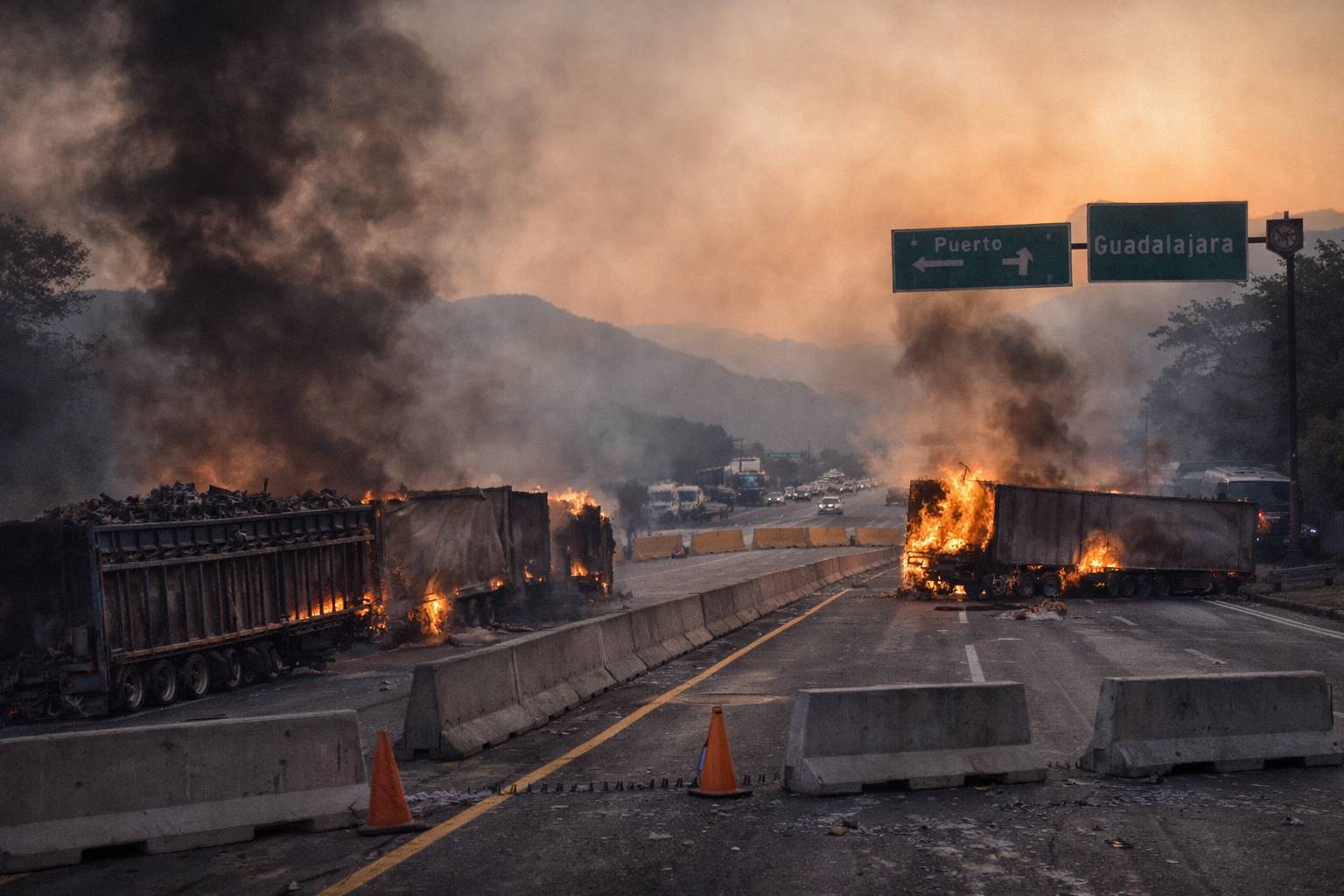 Queman tráileres y bloquean autopista Guadalajara–Puerto Vallarta tras violencia en Jalisco