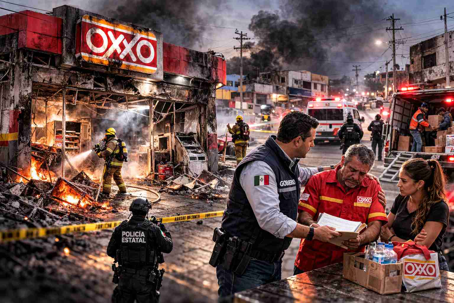 Incendios del CJNG en Guanajuato: gobierno apoyará negocios, incluyendo Oxxo más afectado