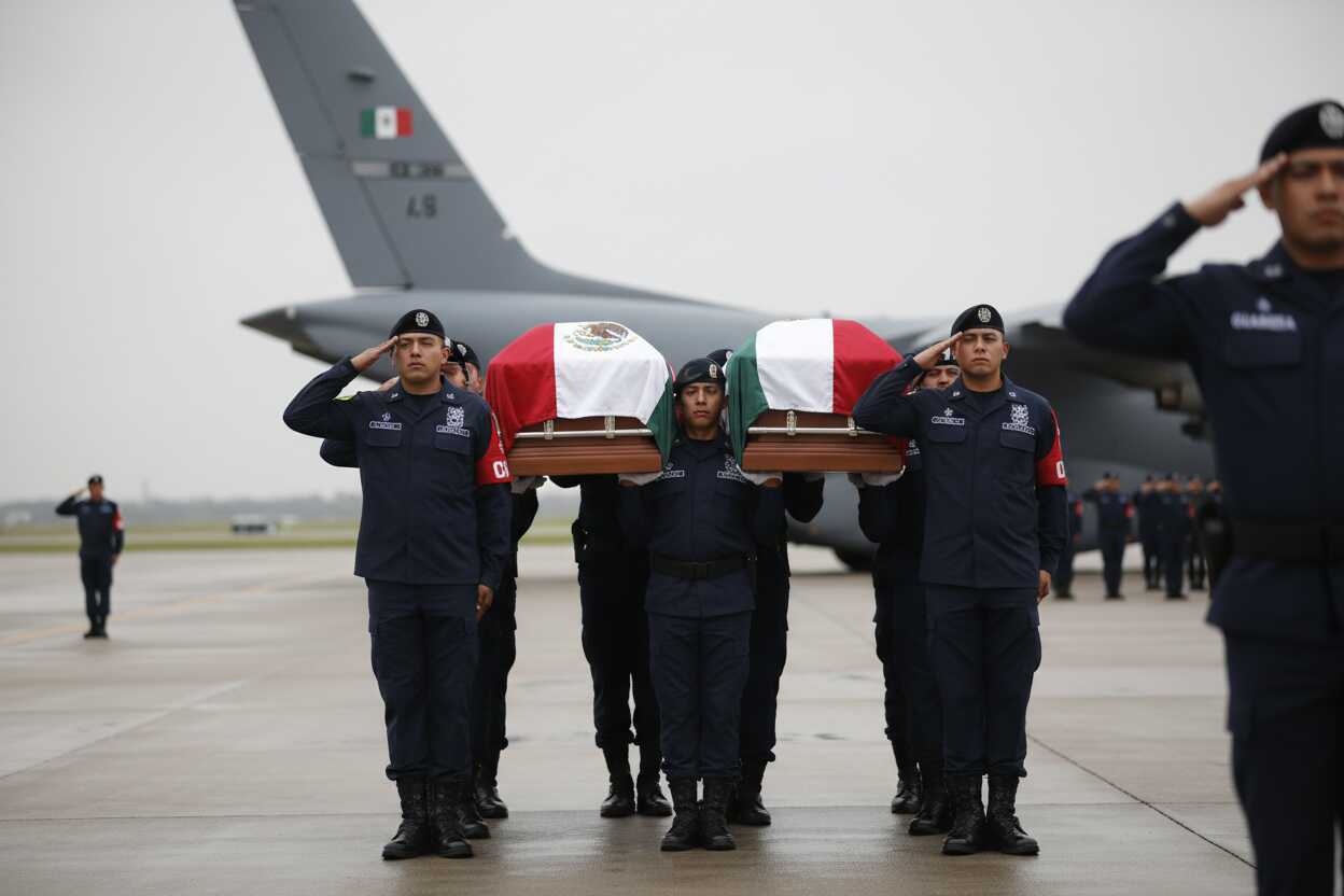 Traslado de restos de agentes de la Guardia Nacional caídos en Tabasco