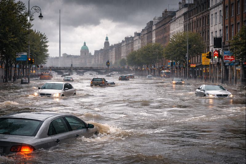 Inundaciones y caos en Dublín tras el paso de la tormenta Chandra