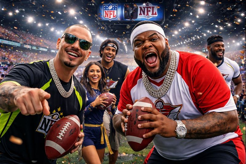 J Balvin capitanea equipo en juego de flag football previo al Super Bowl