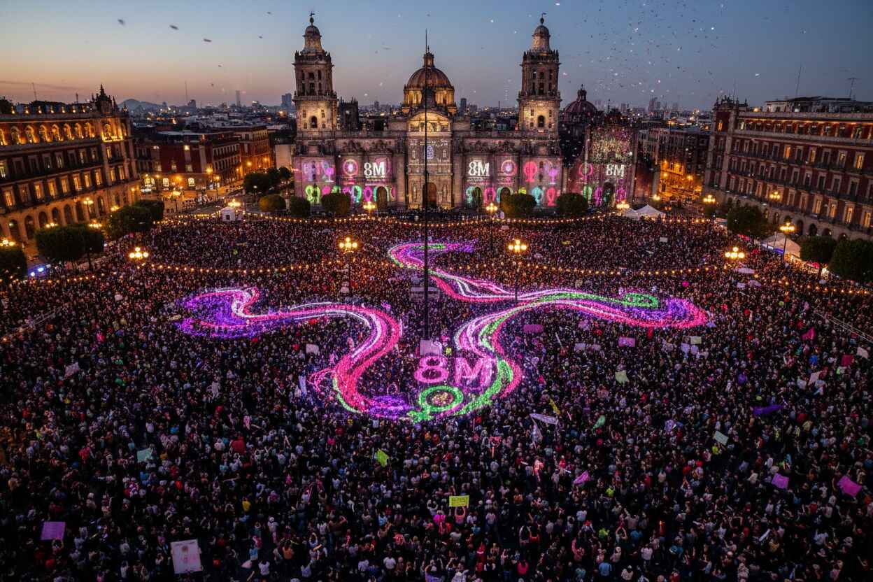 Alumbrado Monumental en Zócalo por Día Internacional de la Mujer