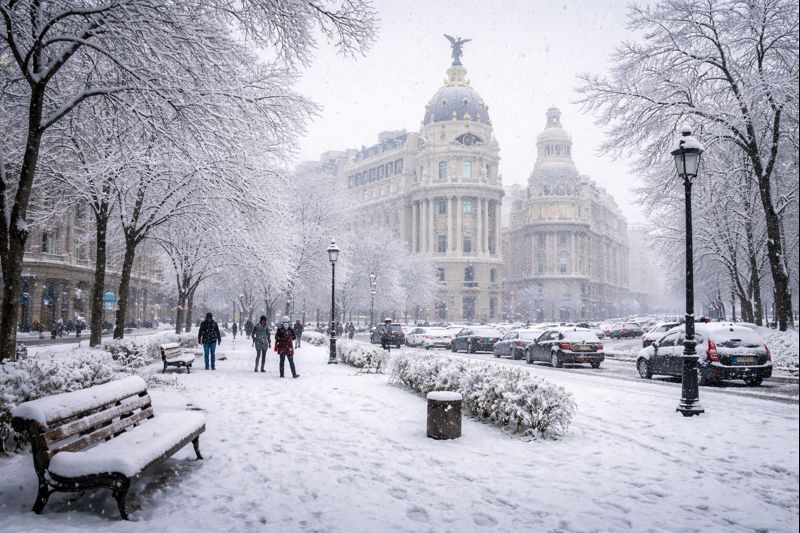 Madrid se viste de blanco: la nieve sorprende a la capital española por la borrasca Kristin