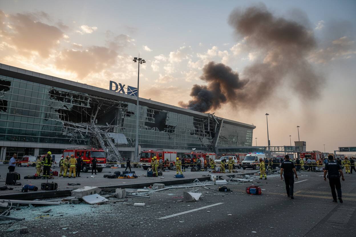 Ataque con misiles iraníes causa daños en aeropuerto de Dubái.