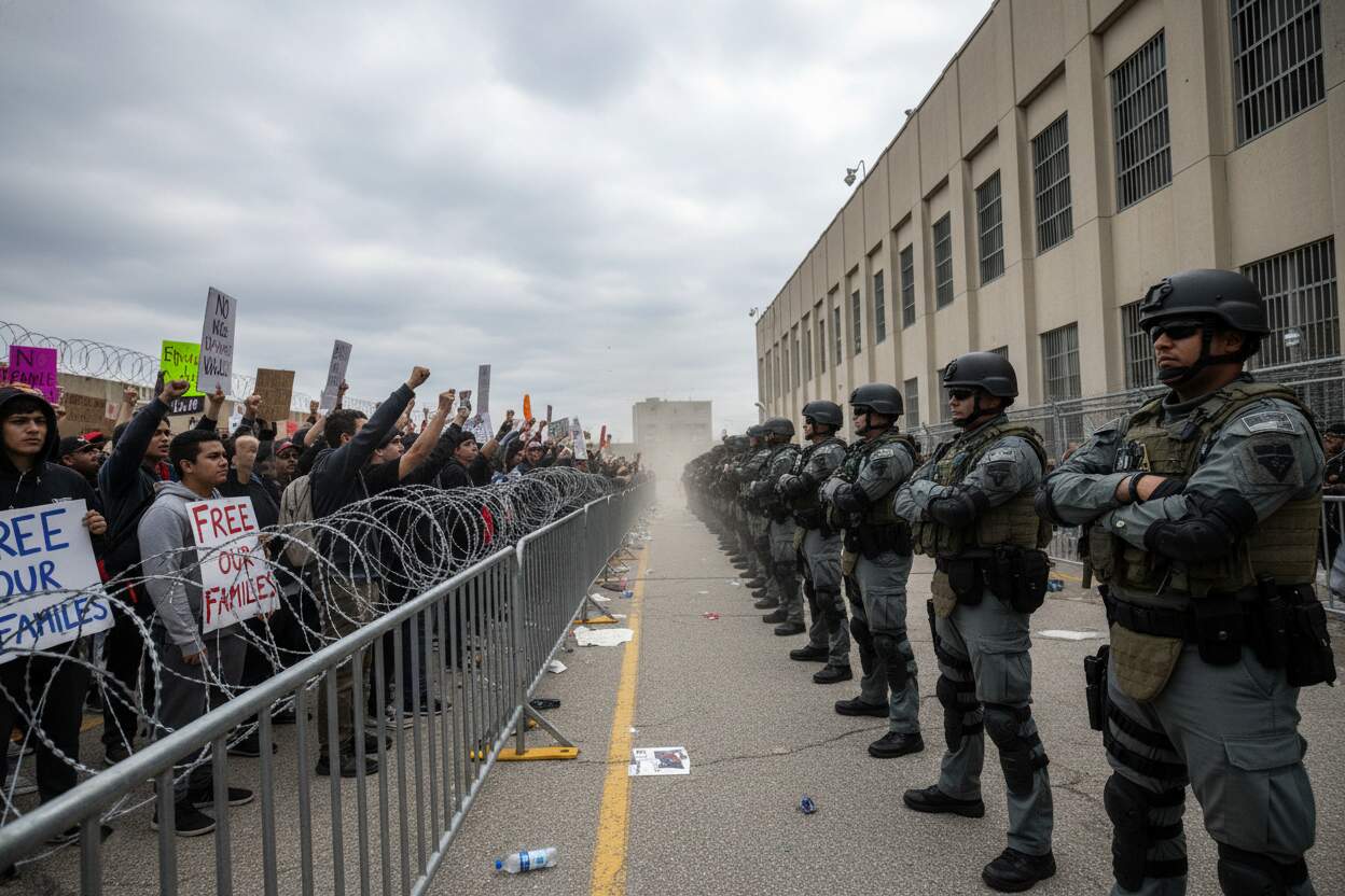 Enfrentamientos violentos entre manifestantes y agentes federales afuera de centro de ICE en Nueva Jersey
