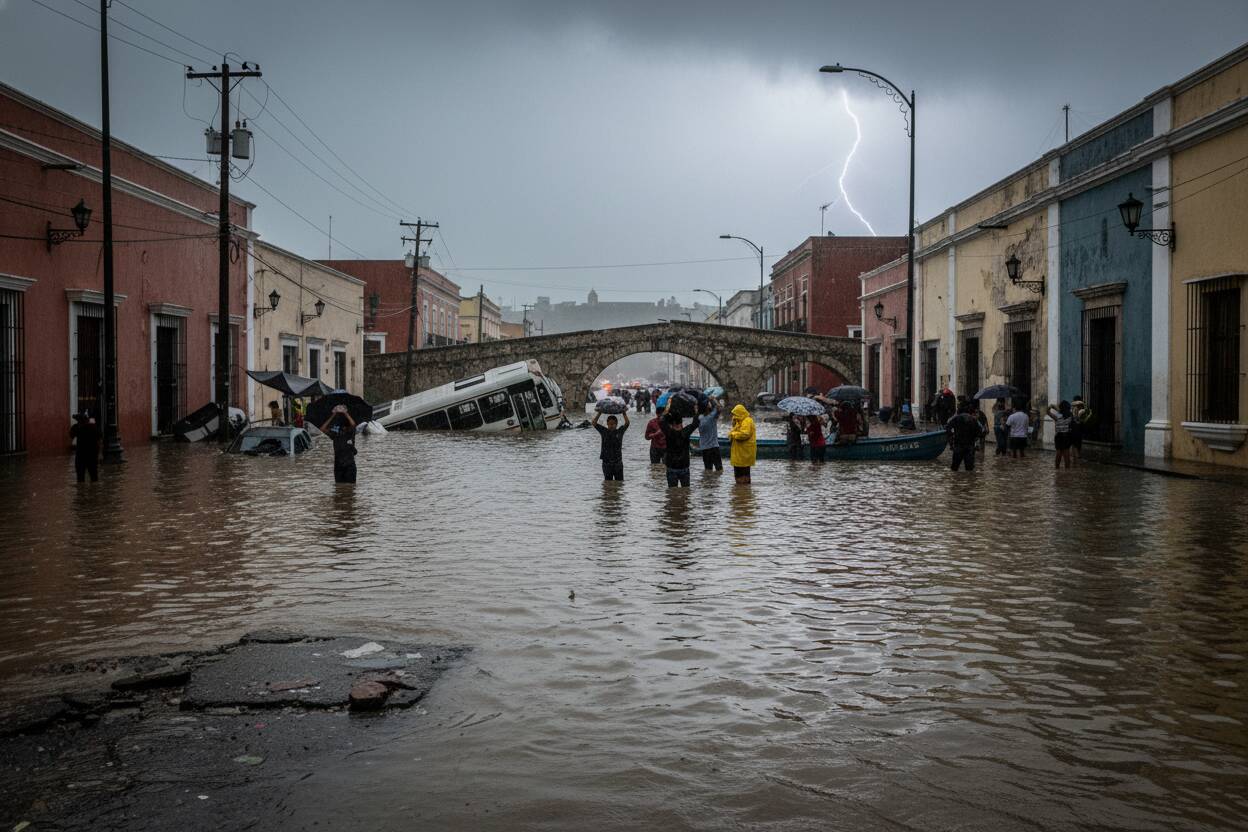 Inundaciones colapsan Campeche: Protección Civil emite alerta amarilla